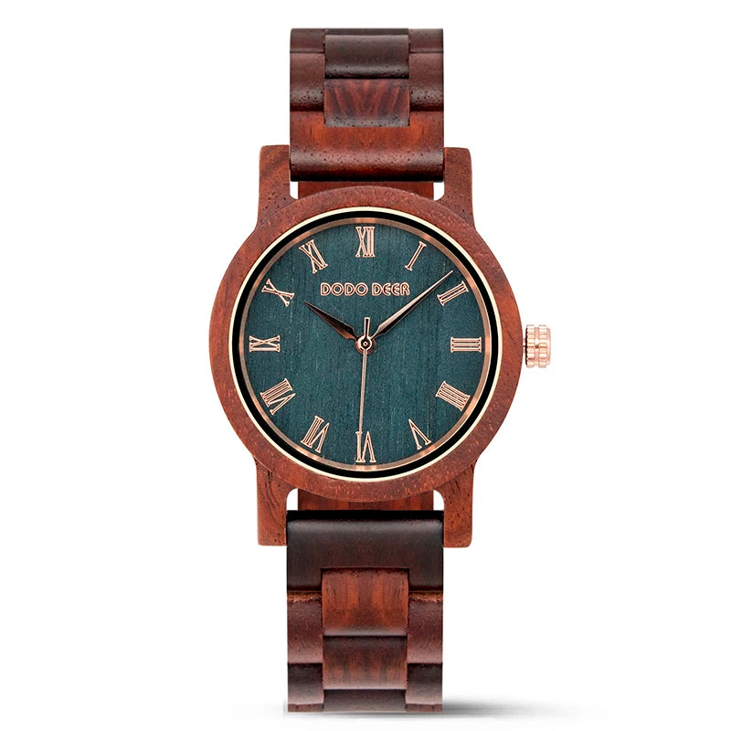 Ladies Watch With Real Wood Wristband - Analog Quartz Wristwatches For Women Women With Roman Numeral Face