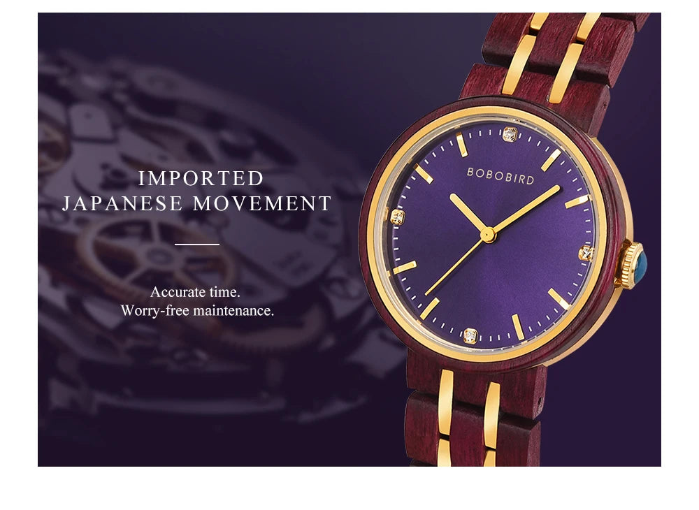 Women's Wooden Watch - Round Analog Face & Quartz Movement With Gift Box