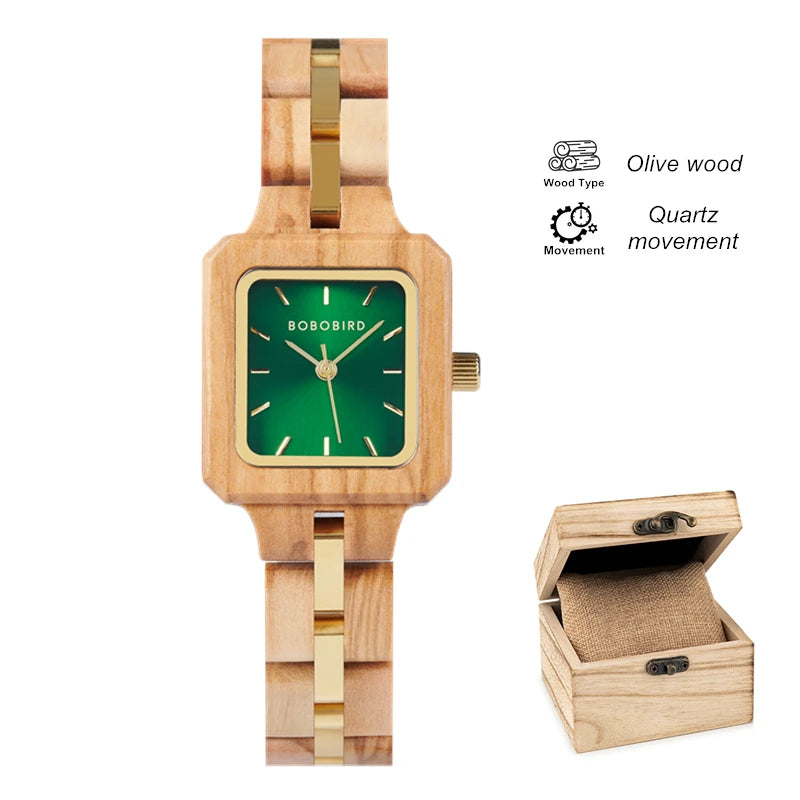 Fashion Women's Watch Wooden Links Square Face Wrist Watch for Ladies Special Gift