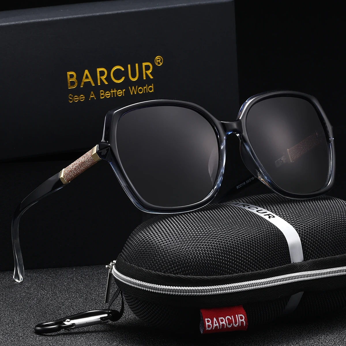 BARCUR Black Sunglasses Women Oversized Polarized Sunglasses Gradient Ladies Shades UV400 Apparel Accessories Oculos