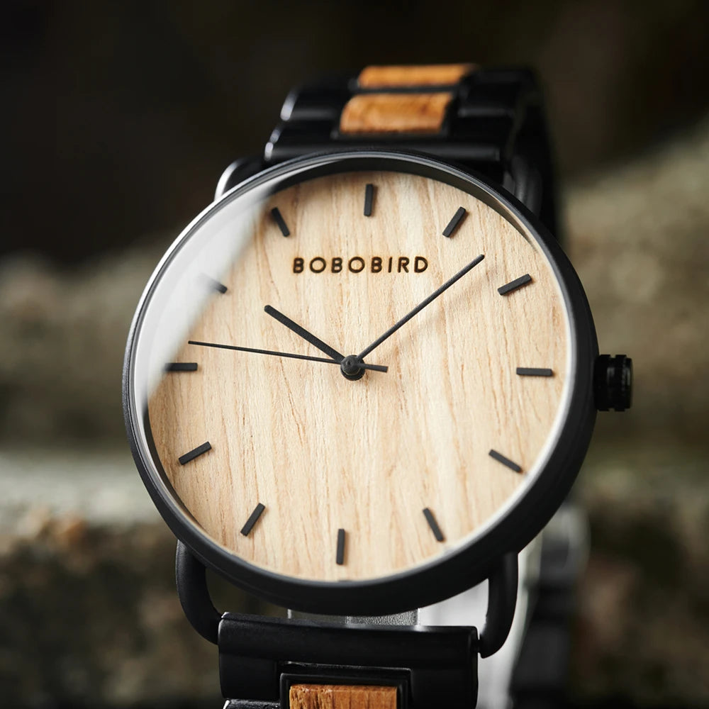 Classic Men's Wooden Watch - Quartz Movement Analog Face Wristwatch for Men