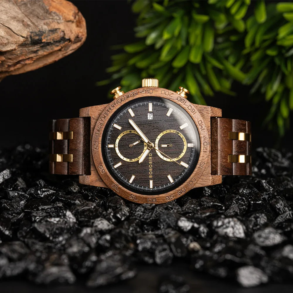 Men‘s Wooden Wristwatch Quartz Movement - Casual Dress Watch for Men