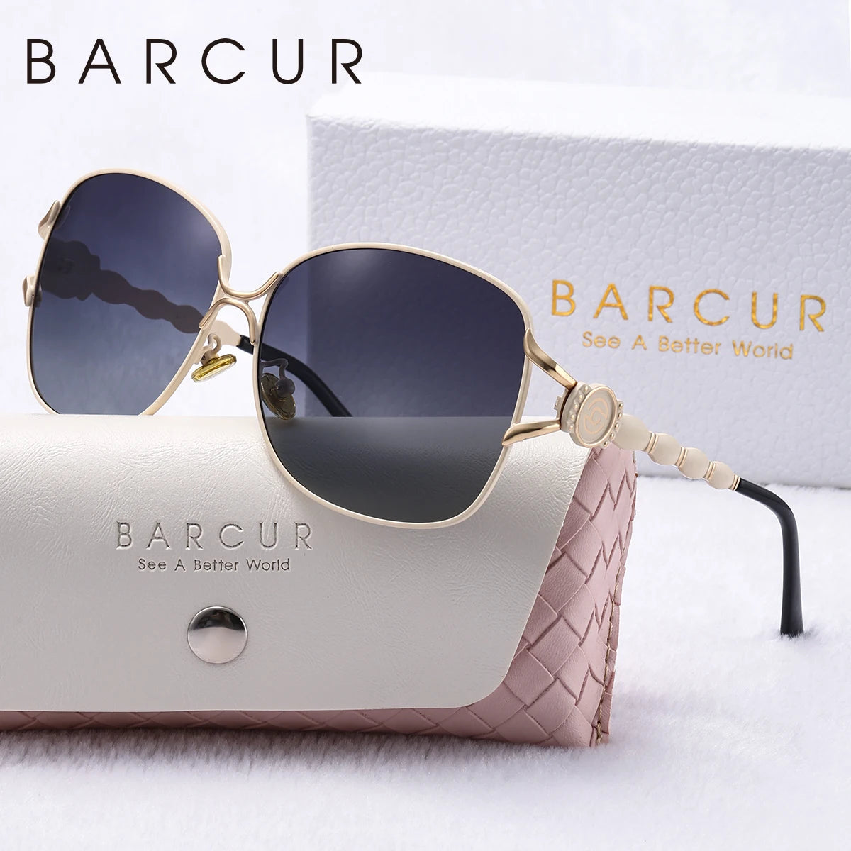 BARCUR Oversize Oval Polarized Sunglasses Women Retro Metal UV400 Fashion Sunglasses Gift box package Good Choice Family Gifts