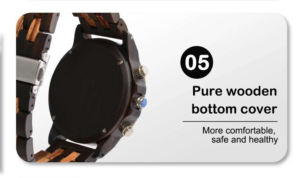 Men’s Sports Fashion Wooden Watch - Chronographic Analog Face With Luminous Hands