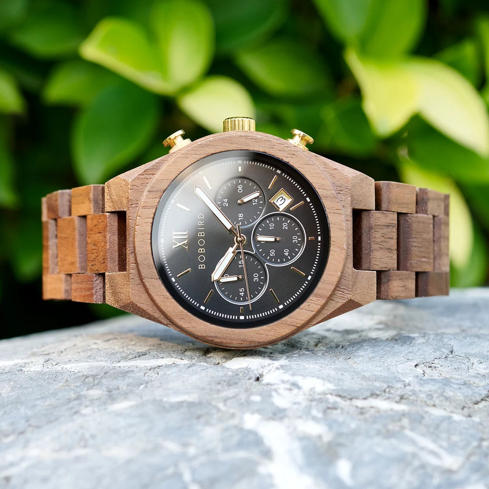Men's Fashion Wooden Wristwatch - Quartz Movement - Round Face