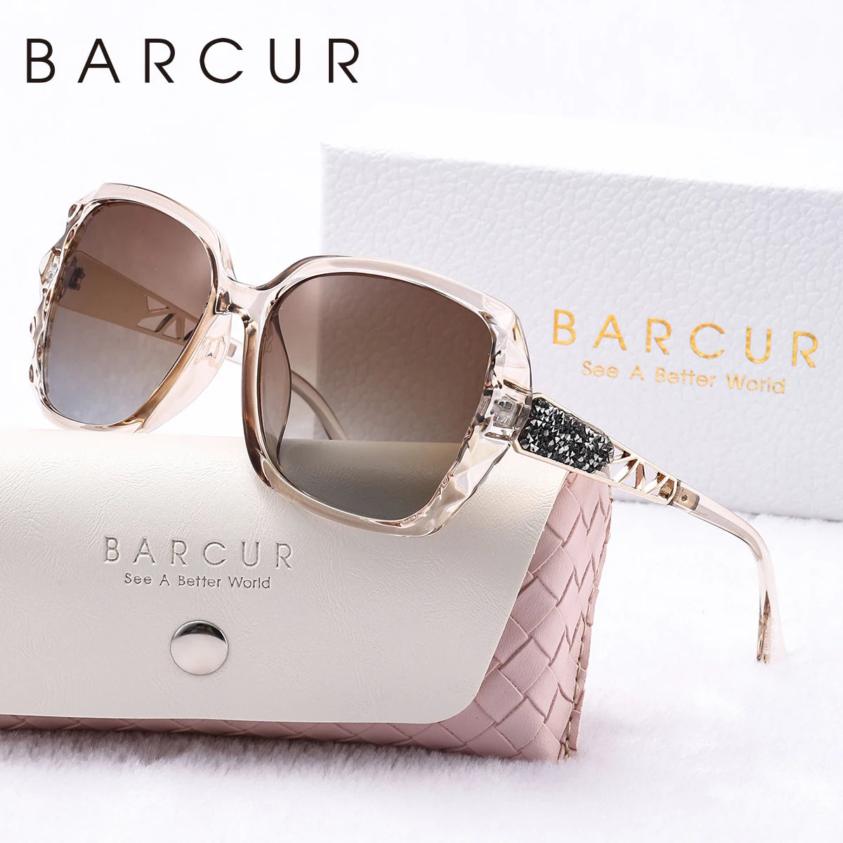 BARCUR Fashion Butterfly Polarized Sunglasses Transparent PC Large Frame Hollow Out Mirror Leg Leisure UV400 Women Sunglasses