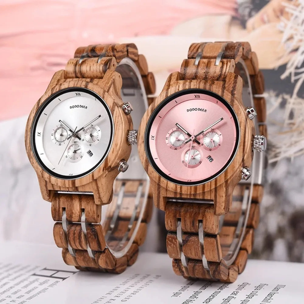 Women’s Wooden Sports Watch - Chronographic Analog Display With Quartz Movement
