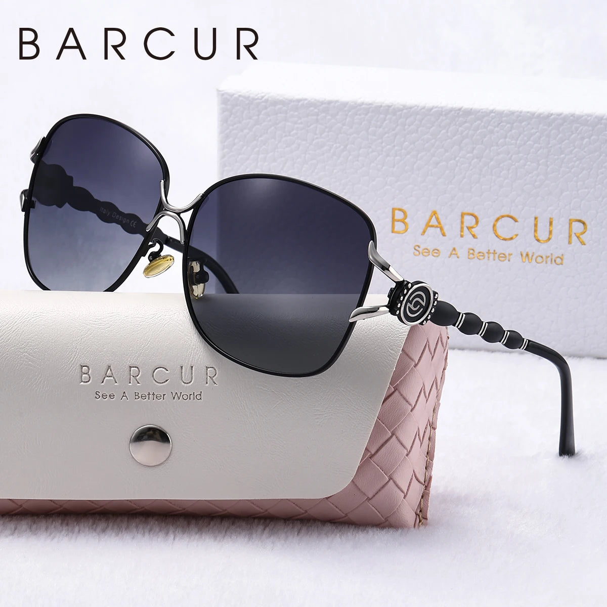BARCUR Oversize Oval Polarized Sunglasses Women Retro Metal UV400 Fashion Sunglasses Gift box package Good Choice Family Gifts