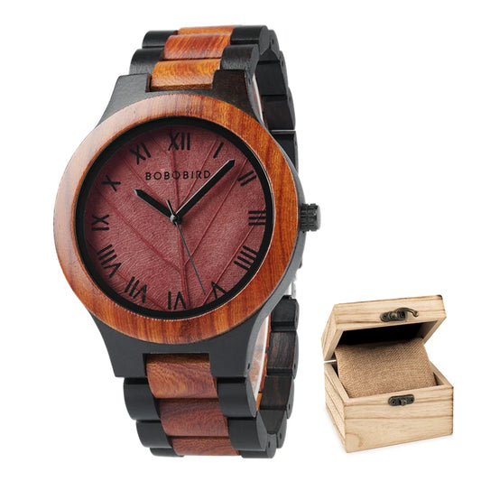 Unisex Wooden Watch With Leaf Dial Design - Classic Analog Quartz Movement Casual Dress Wristwatch for Men & Women