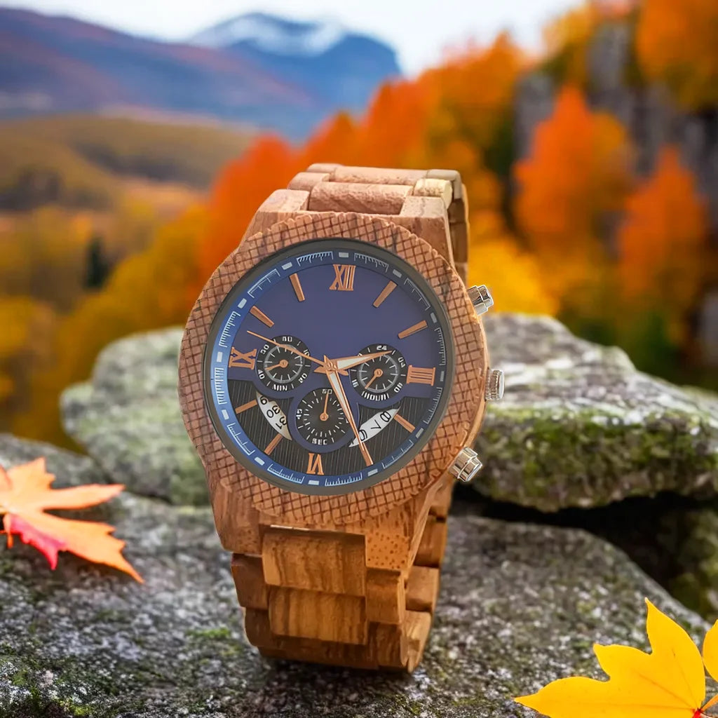 Wooden Wrist Watch for Men - Luxury Stylish Multifunction Chronographic Face