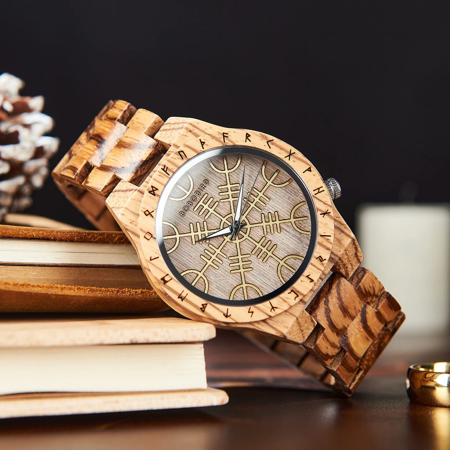 Men's Viking Style Wooden Wristwatch - Vintage Watch for Men