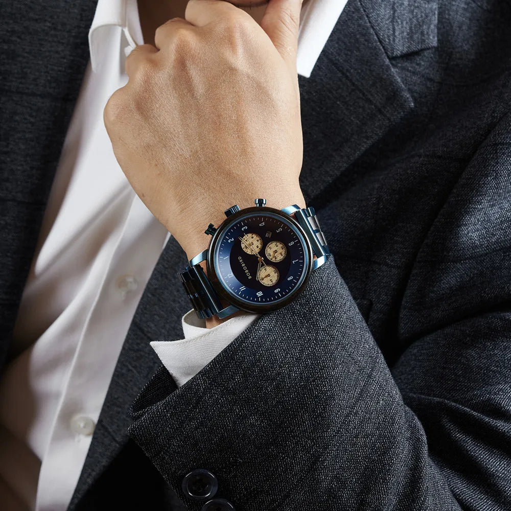 Men's Luxury Style Watch - Handmade Wooden Wrist Watch for Men With Genuine Leather