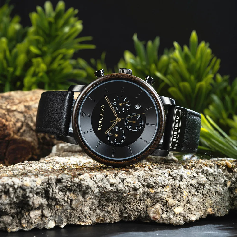 Men's Luxury Style Watch - Handmade Wooden Wrist Watch for Men With Genuine Leather