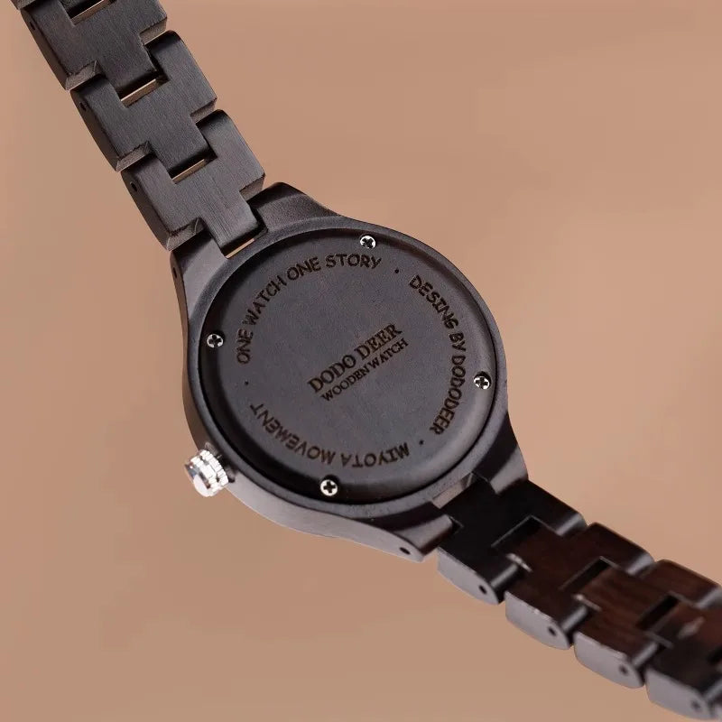Women’s Classic Retro Analog Watch - Wooden Body And Band With Quartz Movement