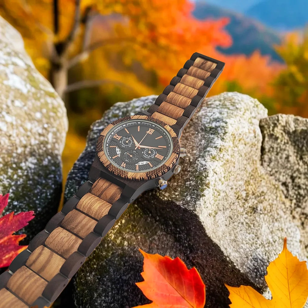 Wooden Wrist Watch for Men - Luxury Stylish Multifunction Chronographic Face