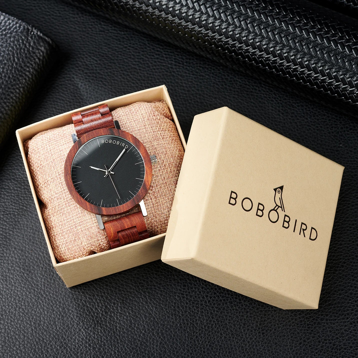 Men’s Red Sandalwood Watch - Quartz Movement With Analog Black Face