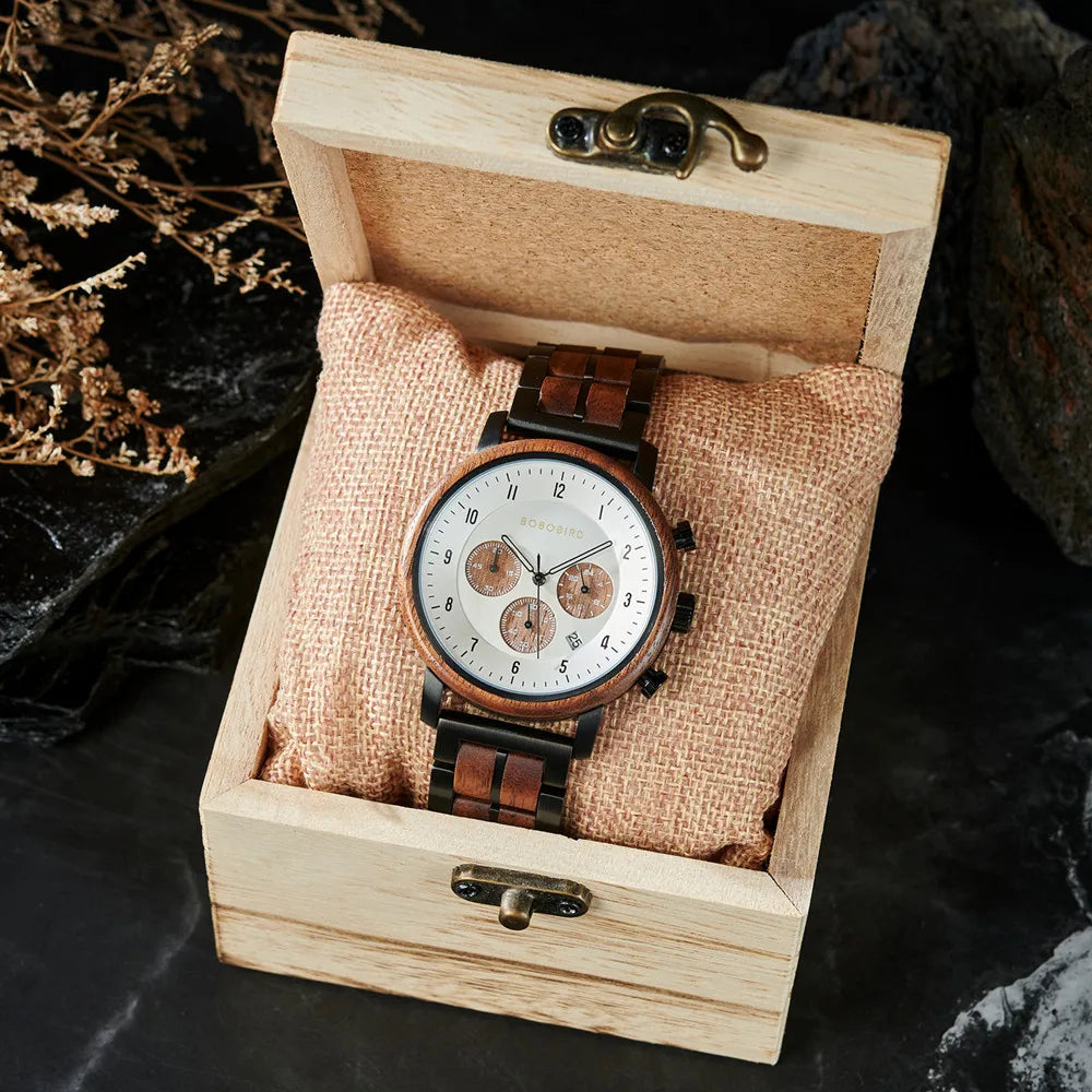 Men's Luxury Style Watch - Handmade Wooden Wrist Watch for Men With Genuine Leather
