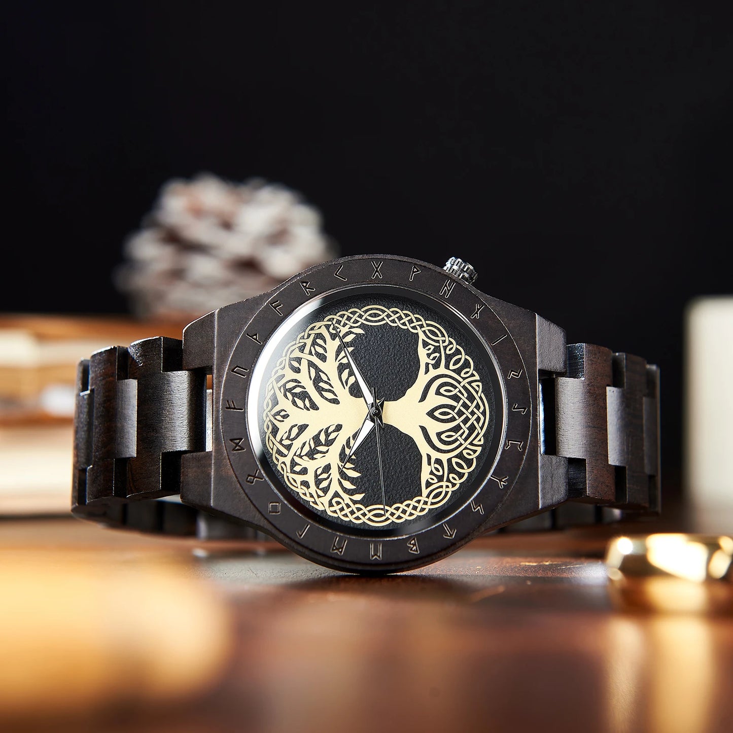Men's Wooden Wristwatch - Viking Face Style - Gift Idea for Men