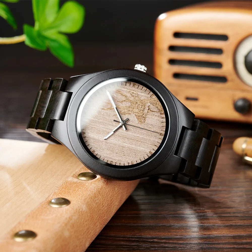 Men's Wooden Watch for Casual Dress - Wrist Watch with Ebony Wood and Analog Face