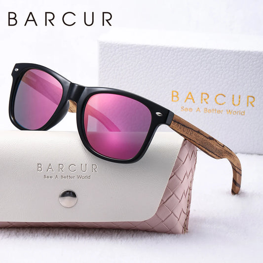 BARCUR Fashion Polarized Sunglasse Full-rim PC Advanced Bamboo Mirror Legs Colorful TAC Lens Women Sunglasses Gift Box Package