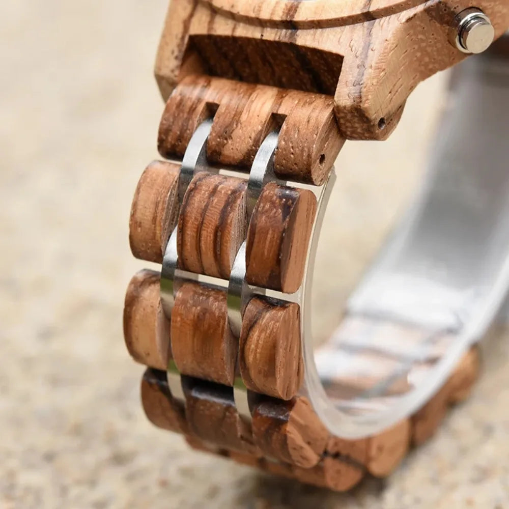 Women’s Luxury Wooden Watch with Chronograph Date and Quartz Movement