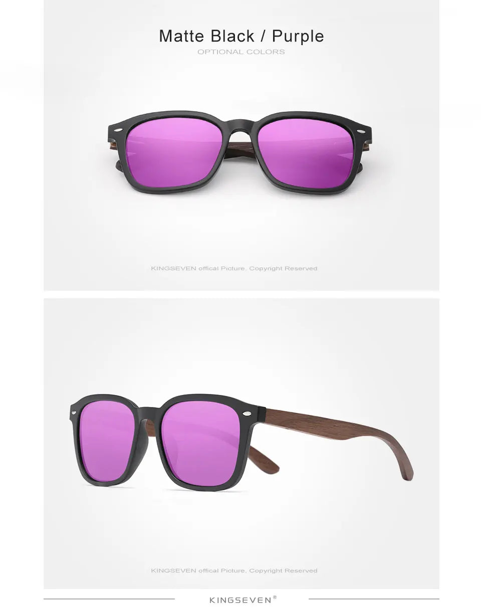 Classic Unisex Walnut Sunglasses For Women Or Men - Polarized UV400 Square Wooden Frame Fashion Glasses