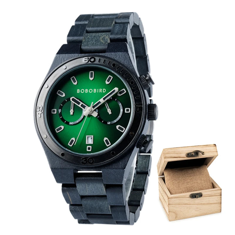 Luxury Men's Wooden Watch With Chronographic Date Display