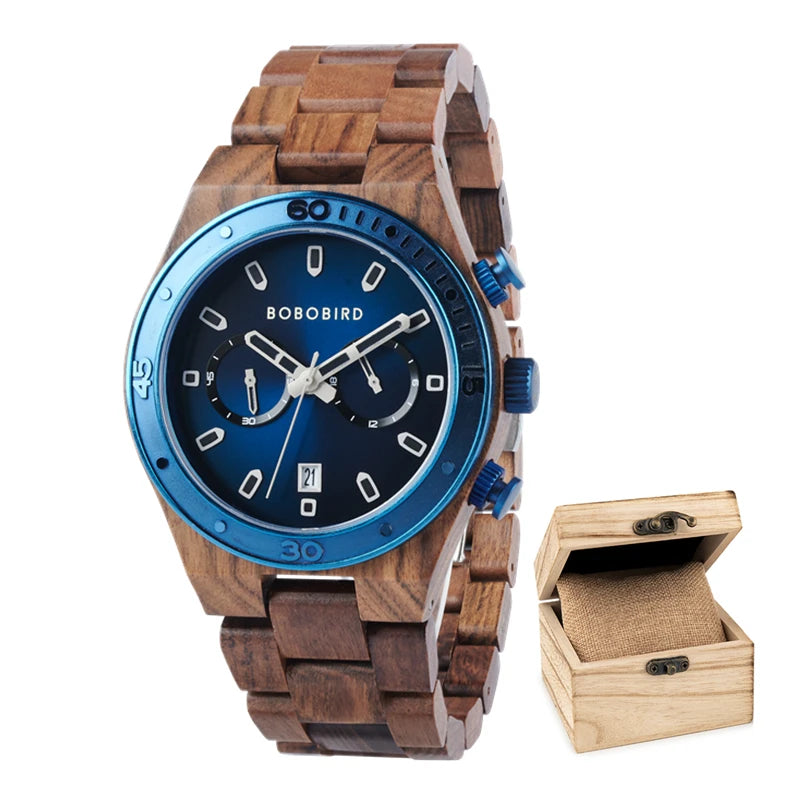 Luxury Men's Wooden Watch With Chronographic Date Display