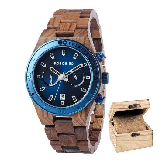 Luxury Men's Wooden Watch With Chronographic Date Display