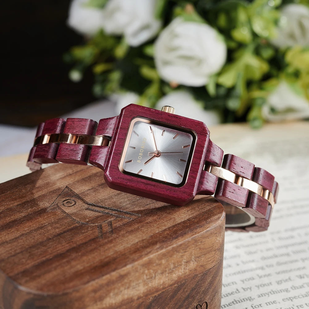 Fashion Women's Watch Wooden Links Square Face Wrist Watch for Ladies Special Gift
