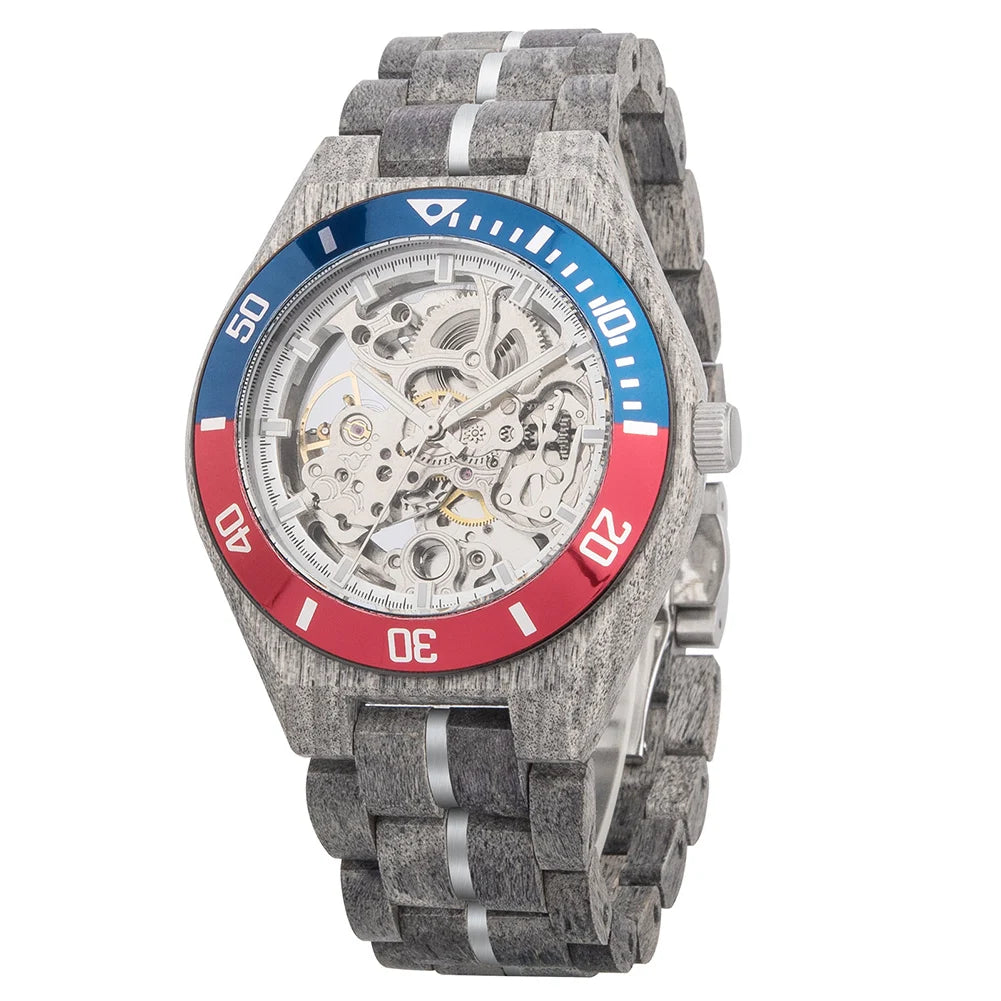 Men's Mechanical Wooden Automatic Watch - Hollow-Carved Mechanical Skeleton Wristwatch