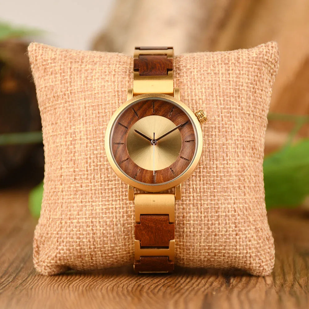 Stylish Ladies Wooden Watches - Round Face With Analog Display And Quartz Movement