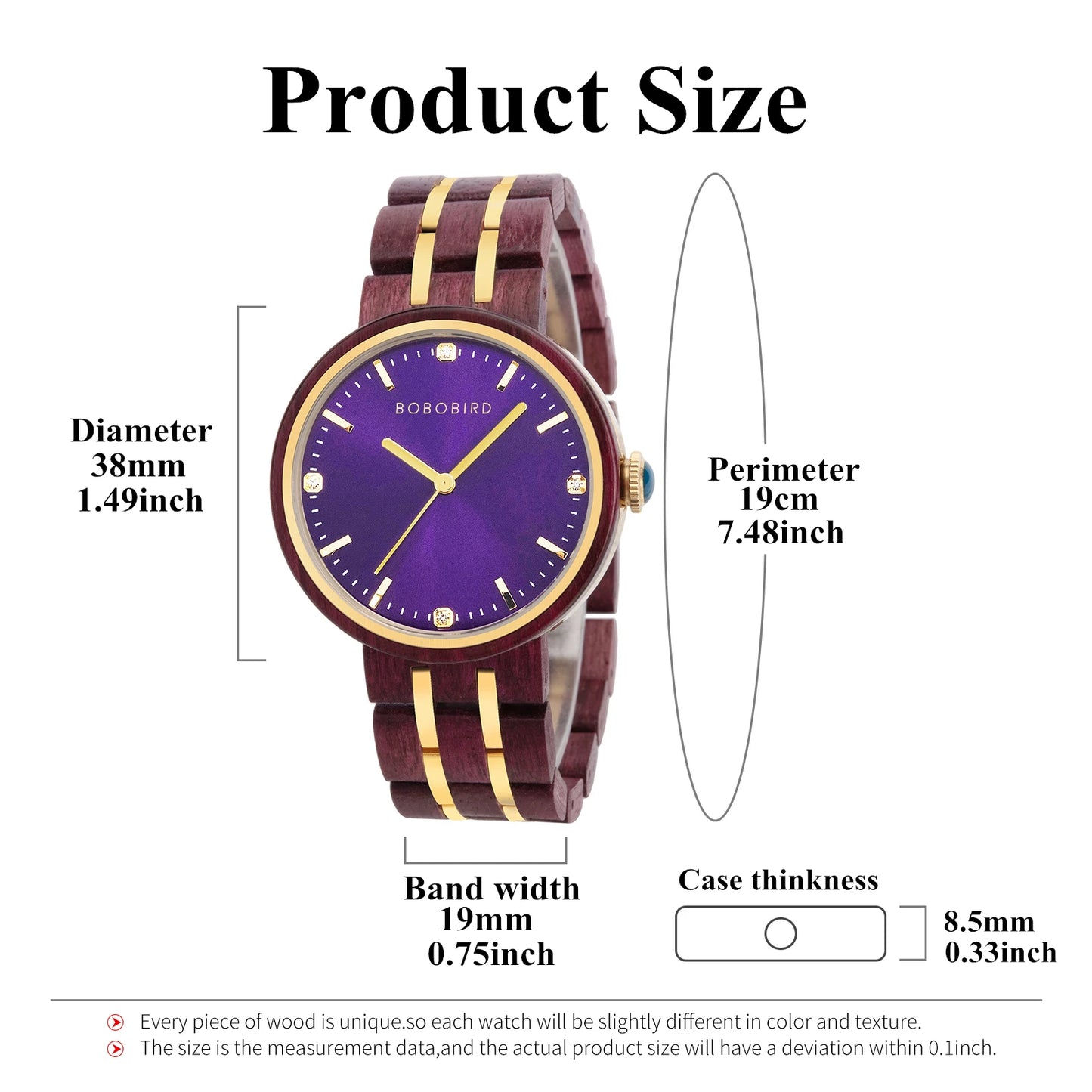 Women's Wooden Watch - Round Analog Face & Quartz Movement With Gift Box