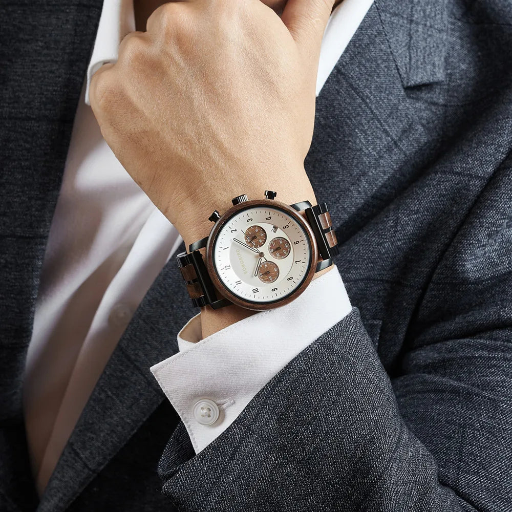 Men's Luxury Style Watch - Handmade Wooden Wrist Watch for Men With Genuine Leather