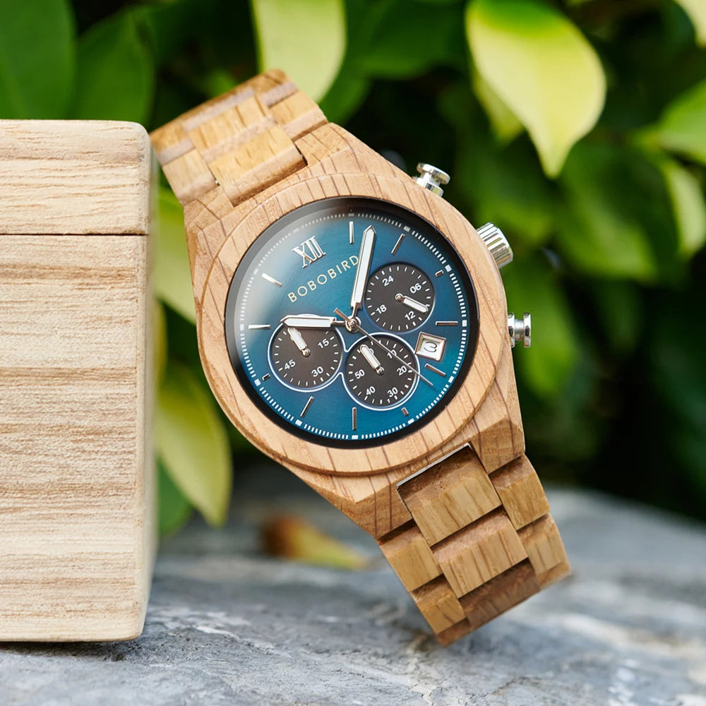 Men's Fashion Wooden Wristwatch - Quartz Movement - Round Face