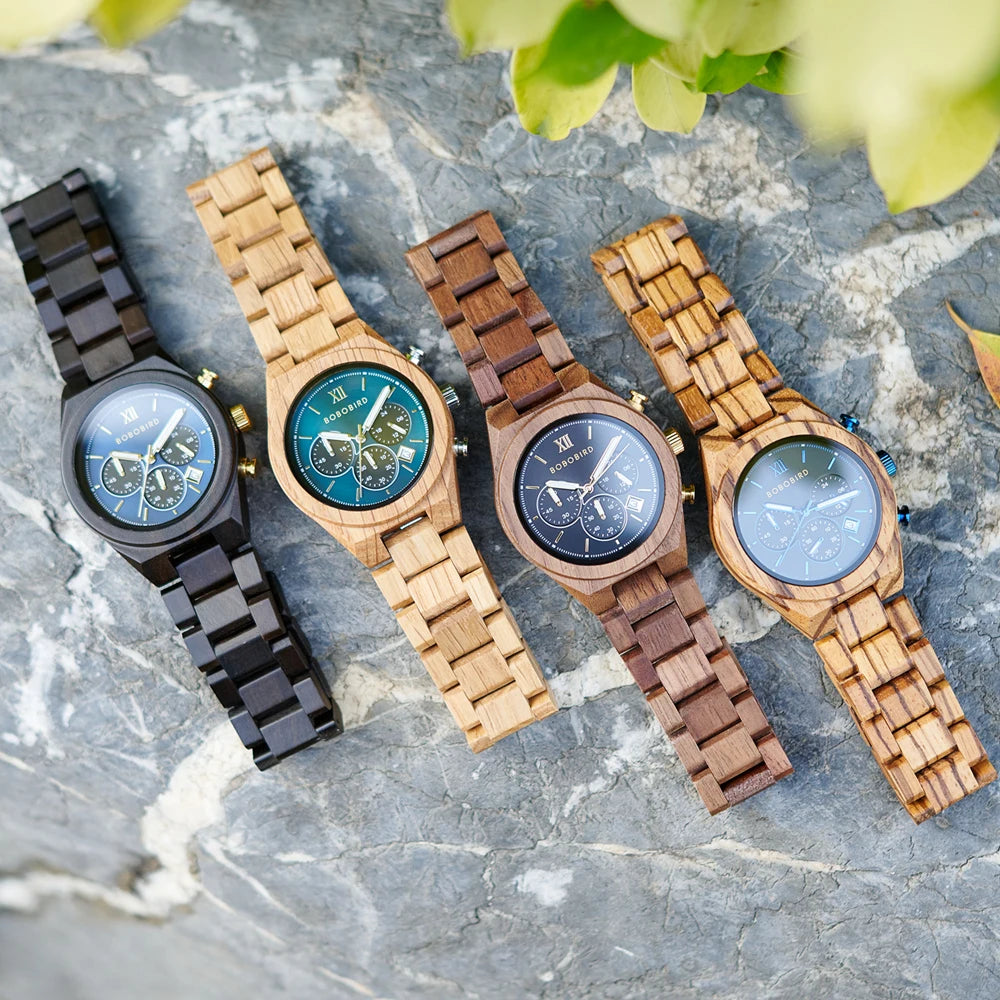 Men's Fashion Wooden Wristwatch - Quartz Movement - Round Face