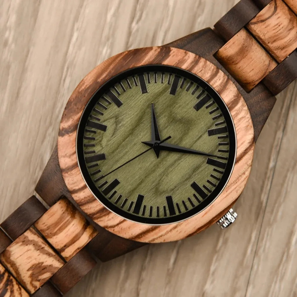 Men’s Luxury Green Sandal Wood Watch - Full Wooden Quartz Movement Handmade Wristwatch