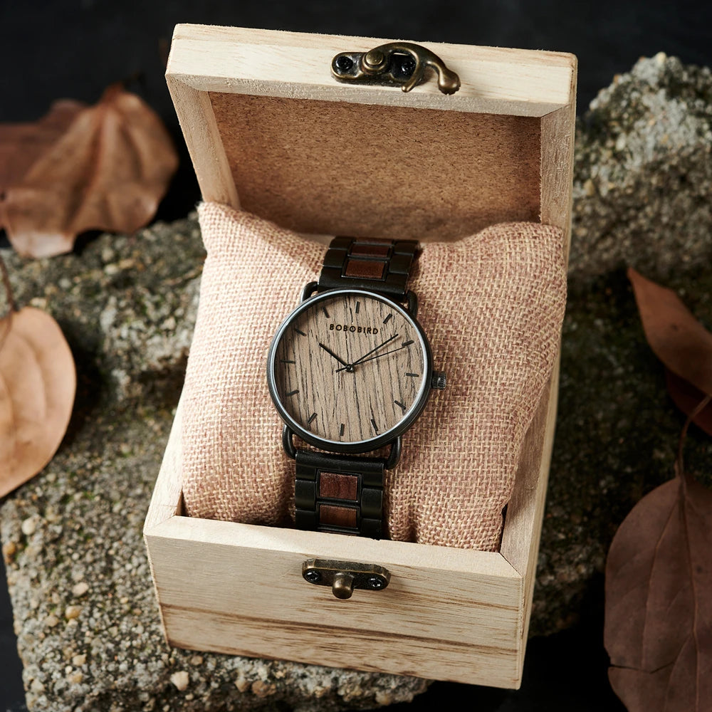 Classic Men's Wooden Watch - Quartz Movement Analog Face Wristwatch for Men