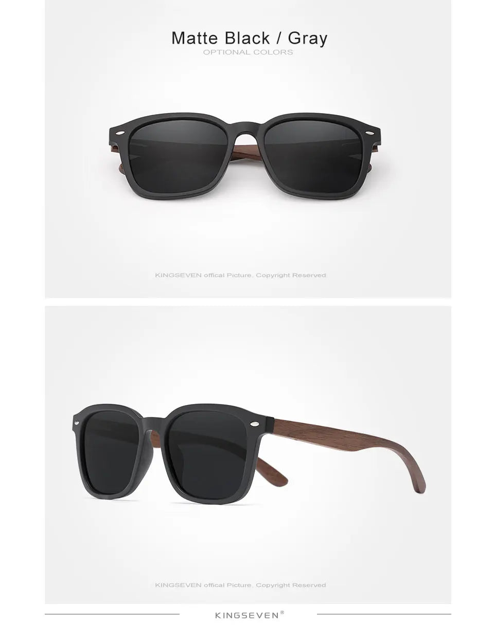 Classic Unisex Walnut Sunglasses For Women Or Men - Polarized UV400 Square Wooden Frame Fashion Glasses