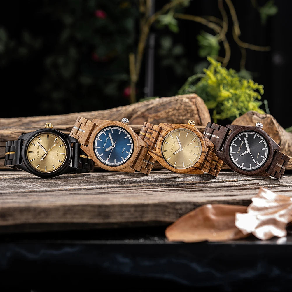 Classic Analog Men's Watch - Wooden Bracelet And Face With Luminous Hands