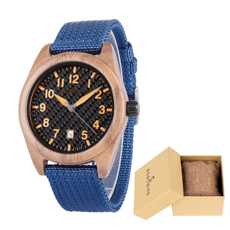 Vintage Mens Wooden Watch - Nylon Strap Casual Wristwatch for Men