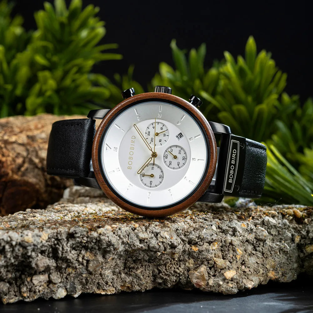 Men's Luxury Style Watch - Handmade Wooden Wrist Watch for Men With Genuine Leather