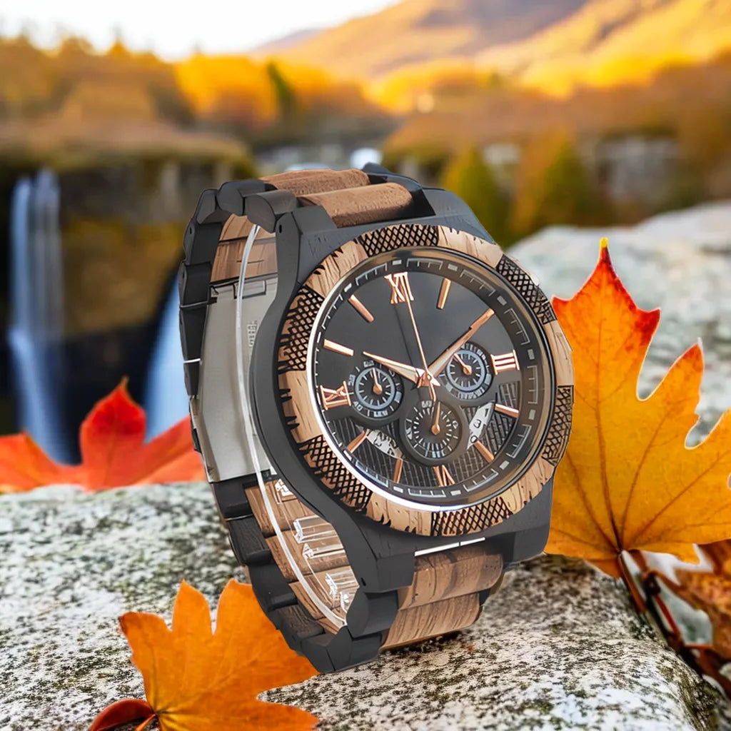 Wooden Wrist Watch for Men - Luxury Stylish Multifunction Chronographic Face