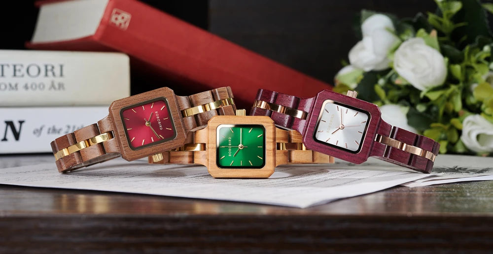 Fashion Women's Watch Wooden Links Square Face Wrist Watch for Ladies Special Gift
