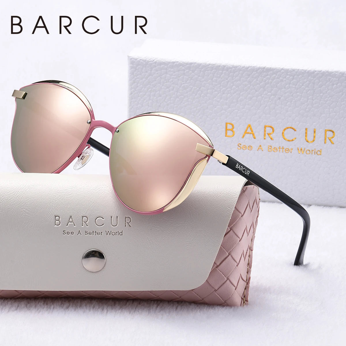 BARCUR Luxury Brand Cat Eye Polarized Sunglasses Delicate Fantasy Rimless Metal Frame Party Vacation Travel UV Women Sunglasses