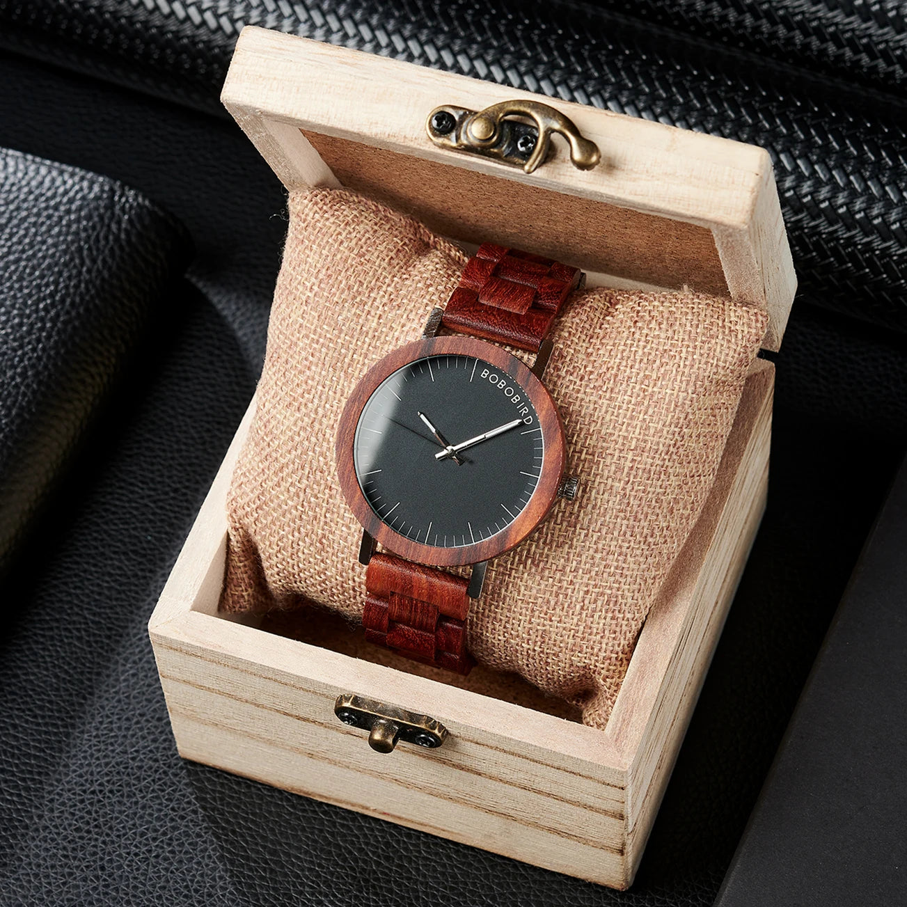 Men’s Red Sandalwood Watch - Quartz Movement With Analog Black Face