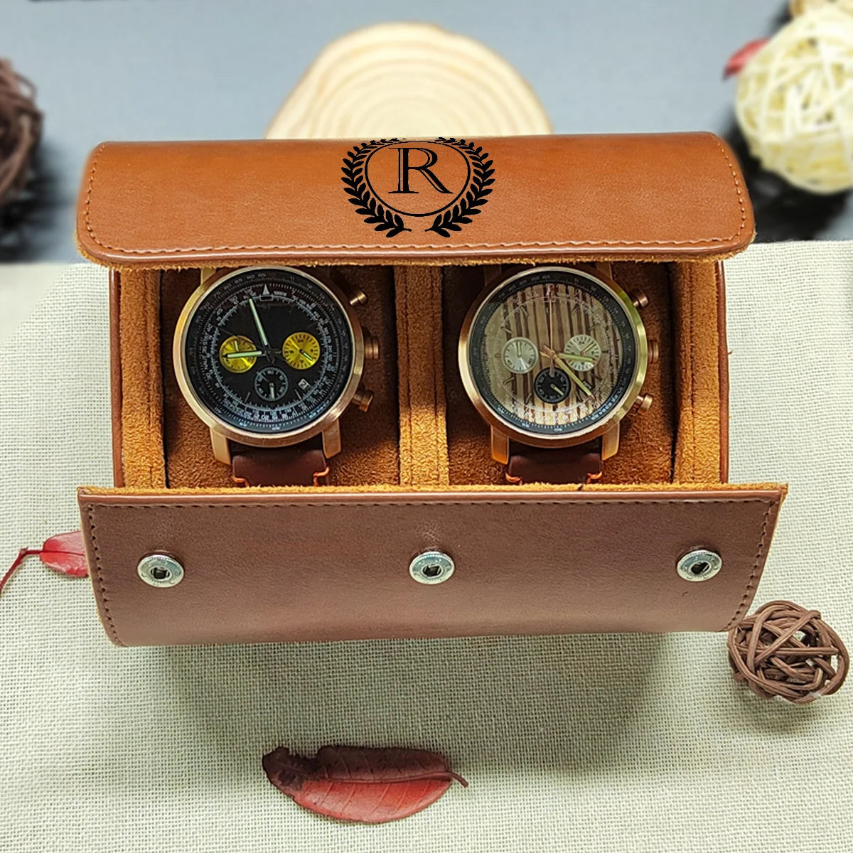 1/2/3-Slot Watch Roll Personalized Leather Travel Case - Custom Watch Case - Watch Storage Box