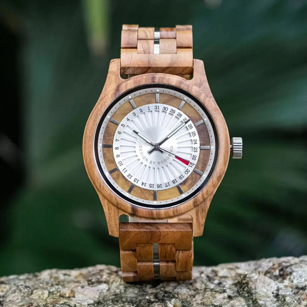 Unique Men's Wooden Watch Design - Chronographic Date Display On Face Wristwatch for Men