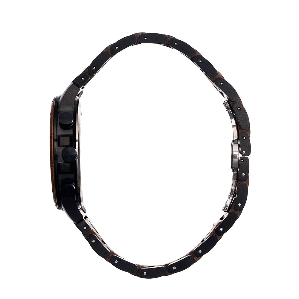 Luxury Wooden Watch For Men - Chronographic Round Face With Time And Date Display