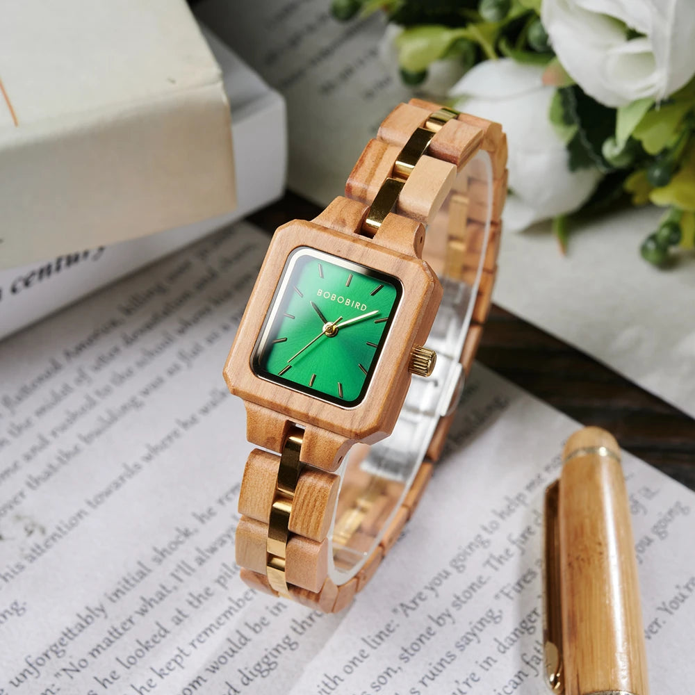 Fashion Women's Watch Wooden Links Square Face Wrist Watch for Ladies Special Gift